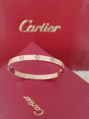 Cartier Wide Four-Diamond Love Bracelet - Rose Gold (Size 17)